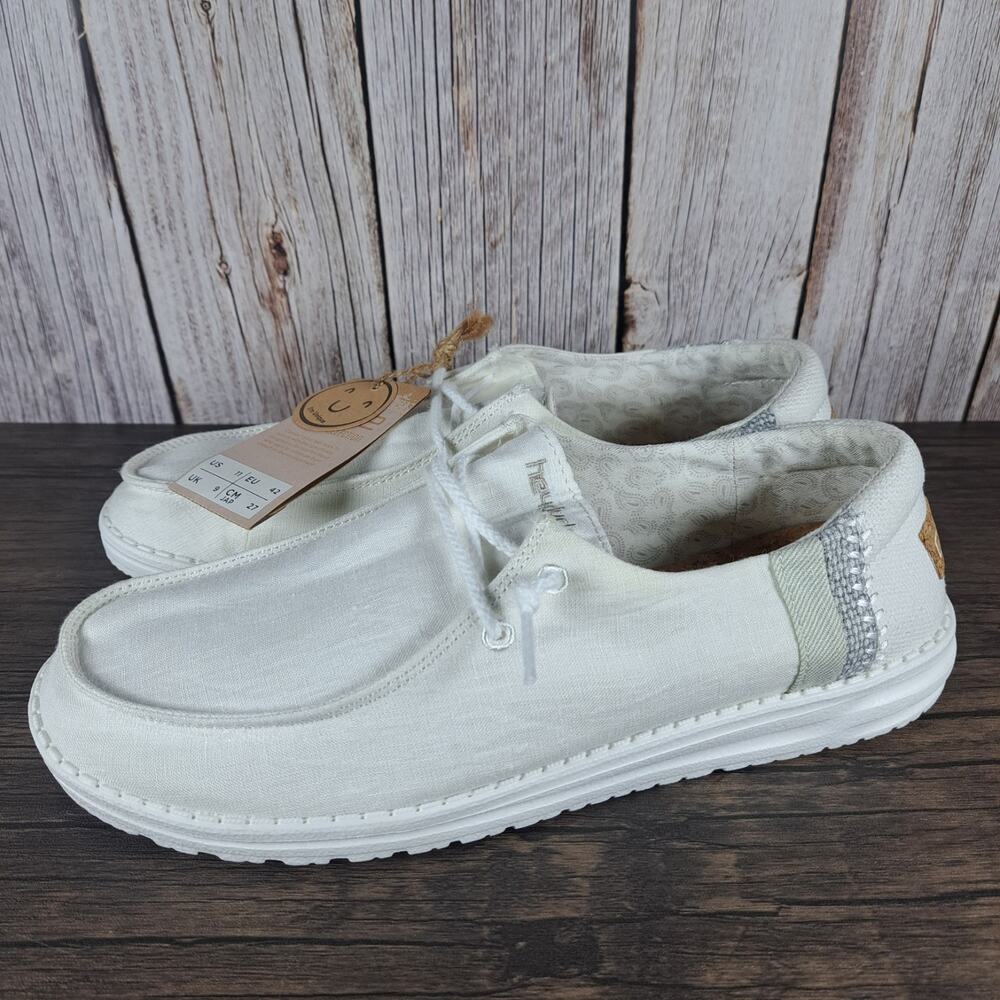 Hey Dude Wendy Unique Linen Natural Hand Dyed Slip On Loafer Women's Sz 11 White